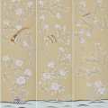 Flower and bird Orange-yellow hand-painted wallpaper