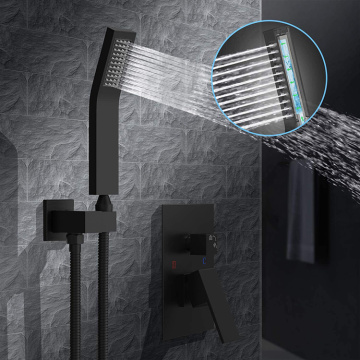 Black Thermostatic Rain Shower Head Faucet Set