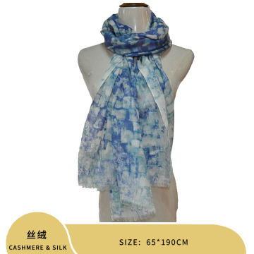 ladies silk and cashmere fashion printed shawl