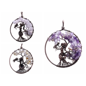 Arbre de Vie Pendentif pour Collier Amulette Cristal Quartz 7 Chakra Méditation Pierres Précieuses Charmes Paix Famille Cadeaux