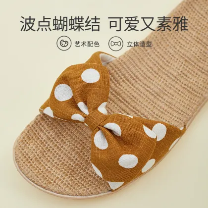 Japanese Style Linen Bow Slippers