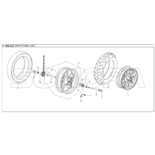 VOORWIEL ASSY Voor LONGJIA LJ125T 8M reserveonderdeel Topkwaliteit