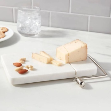 European Kitchen Utensils: 9\" x 6\" White Marble Cheese Slicer, Cutting Board & Bread Cutter Tools