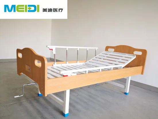 Economic Single Crank Hospital Bed for Clinic Home Care with MDF Board and Wheels