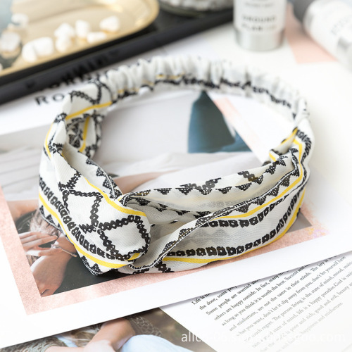 Retro Bohemian Print Headband Women's Cross Head Wrap Hair Accessory