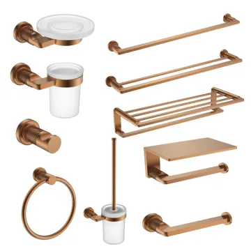 Matt Rose Gold Brass Bathroom Hardware Set: Towel Rail & Toilet Paper Holder