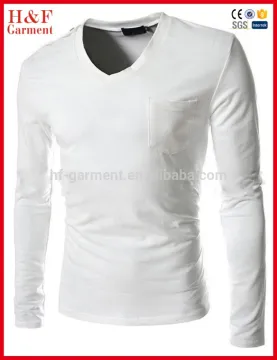 Youth style plain v-neck white long sleeve t shirt
