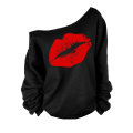 Frauen sexy von der Schulter 80er Outfit Sweatshirt