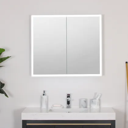 Washroom Wall Hanging Double Door Led Mirror Cabinet
