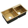 Modern Handmade Gold Kitchen Sink: 304 Stainless Steel Double Bowl Corner Design