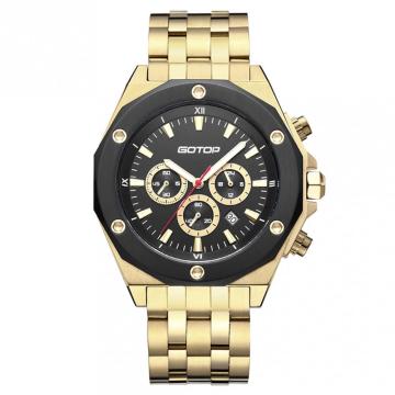 GOLD AND BLACK MEN'S STAINLESS STEEL WATCH