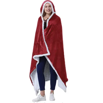 Popular Warm Super Soft Ultra Plush Wearable Fleece Sherpa Hoodie Throw Blanket Winter Blankets
