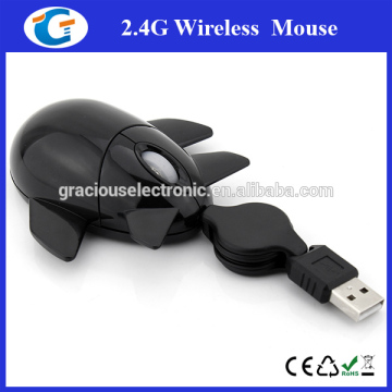 aeroplane shaped wired optical mouse with retractable cable