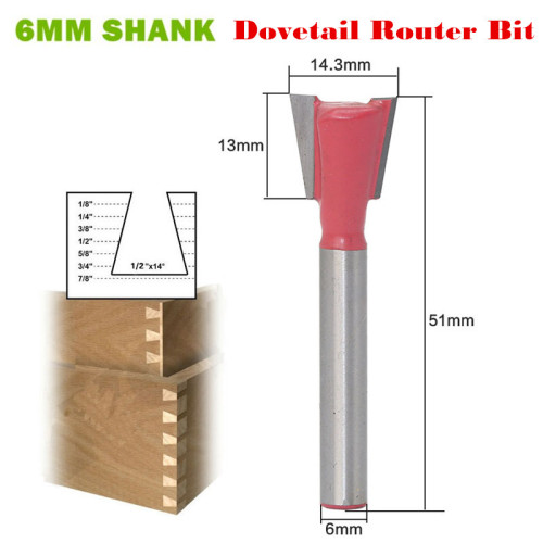 Top Quality 1pc 6mm Shank 3/8 X 14" Dovetail Router Bit Wood Milling Cutter For Woodwork Cutter Power Tools Wholesale Price