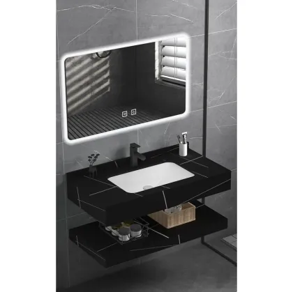 Fancy Single Bathroom Vanity with Rock Slab Stone Wash Basin