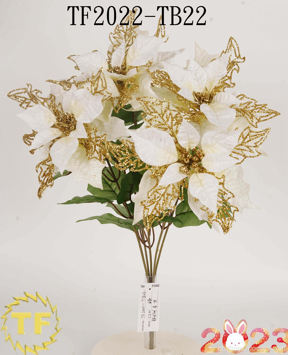 Flor de cinco cabeças de Natal branca branca artificial