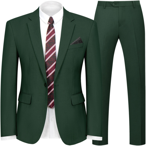 WYWK 2 Piece Men's Suit Wedding Party-Dark Green-XS