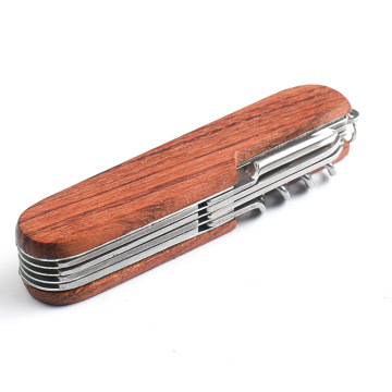 Multifunction Camping Wooden Handle Folding Knife - 11 in 1 Stainless Steel Mini Folding Knife