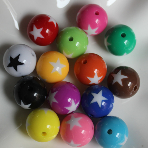 Μόδα 20mm Chunky Round Star Print Resin Beads για Chunky DIY Κοσμήματα