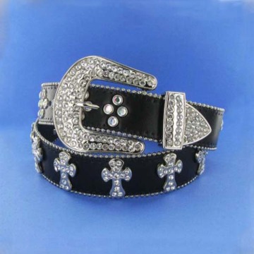 Wholesale Women's Cross Rhinestone Leather Belt