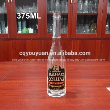 Round decorative 750ml 375ml Irish whiskey bottle sizes with long neck