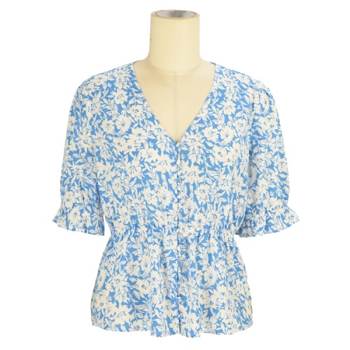 Sommermode Boho Blumen Rüschen Bluse Hemd lässig Mädchen V-Ausschnitt Frauen Bluse Tops