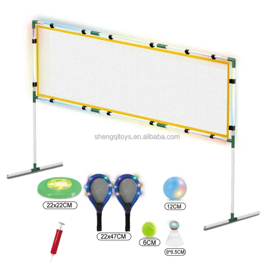 Oversized Outdoor Active Game Set: Including Tennis, Badminton, and Volleyball with Brightly Colored Birdies and Balls, Plus Illuminating Features