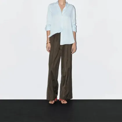 Women's versatile minimalist style satin wide leg pants casual pants