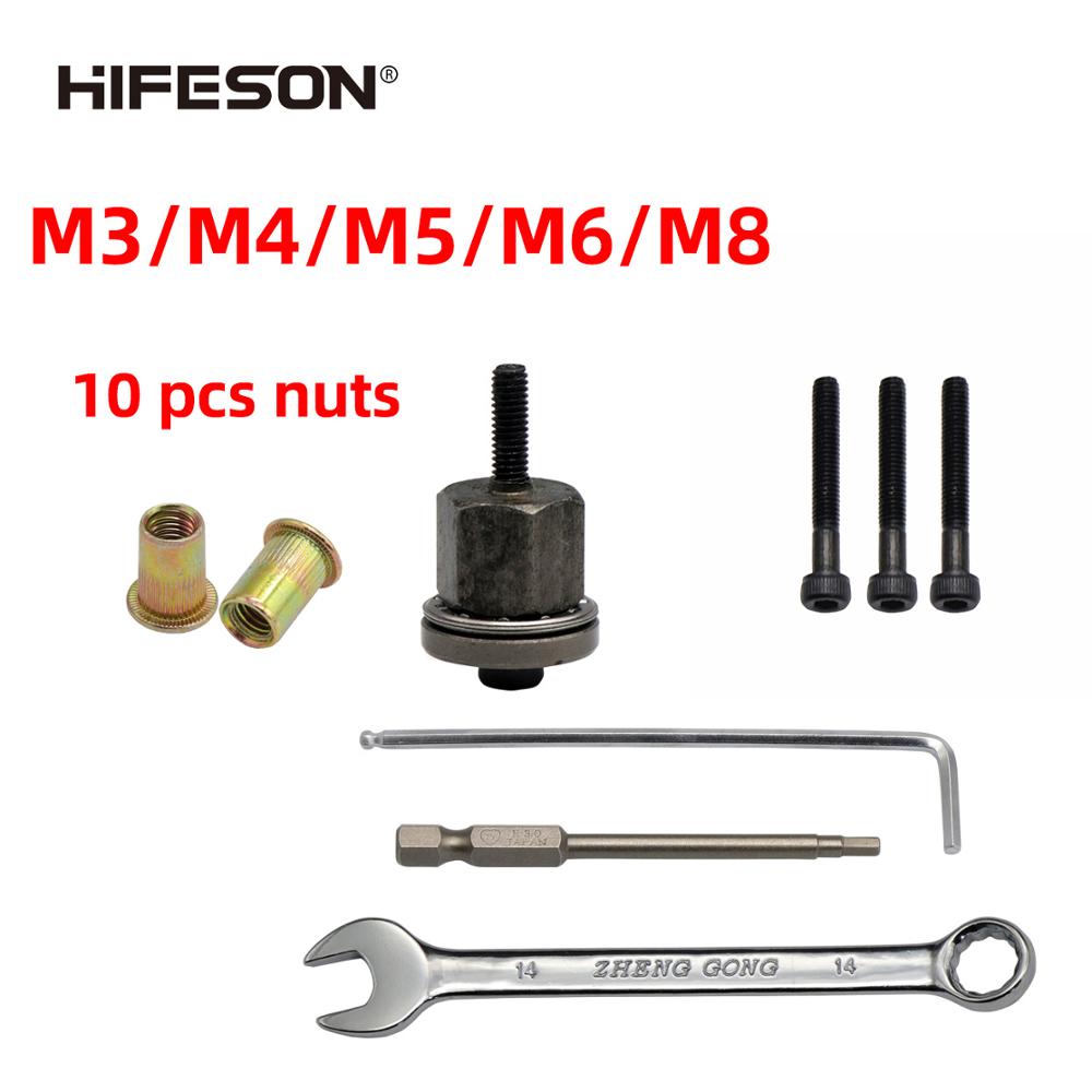 Hand Rivet Nut Gun Head with 10PCS Nuts Simple Rivet Nut Installation Manual Riveter Nut Tool Accessory for Nuts M3 M4 M5 M6 M8