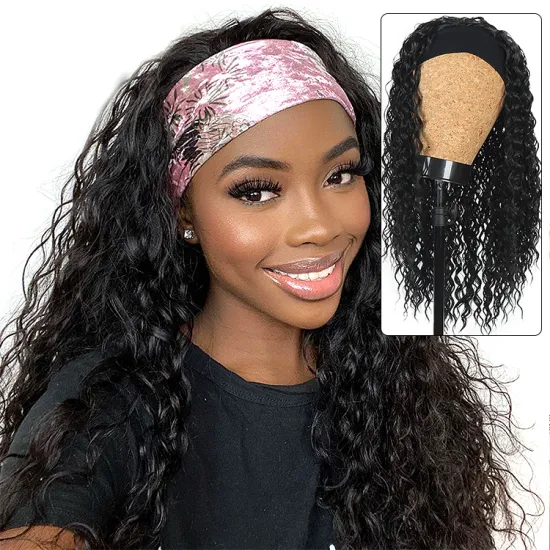 Natural Black Synthetic Hair Wigs Glueless Water Wave Wigs Brazilian Hair Machine Made Synthetic Hair Headband Wig