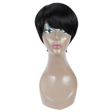 Short Human Hair Wigs For African American Women Non-Remy Indian Human Hair Wigs Color #1B 8" 70g Machine Made Human Hair Wigs