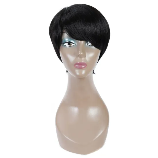 Short Human Hair Wigs For African American Women Non-Remy Indian Human Hair Wigs Color #1B 8" 70g Machine Made Human Hair Wigs