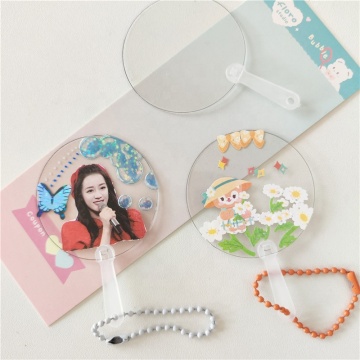 Custom 5x5cm Transparent PVC Kpop Mini Fan with Keychain