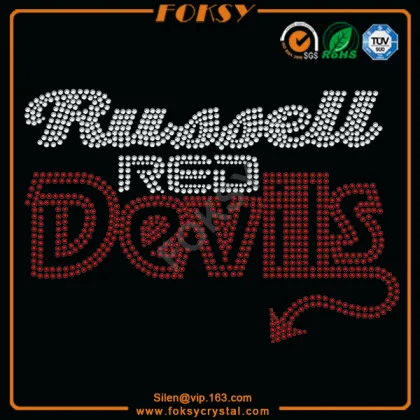 Russell Red devil rhinestone hotfix transfers