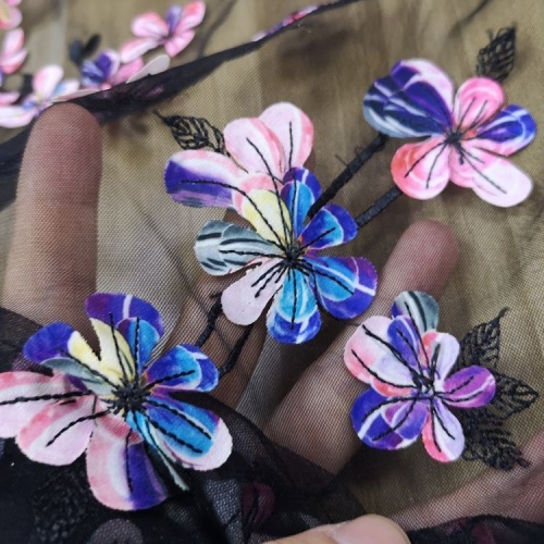 3D Flower Net Printed Laser Embroidery Lace Fabric