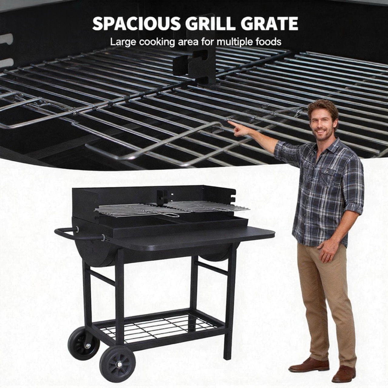 Half-barrel barbecue grill