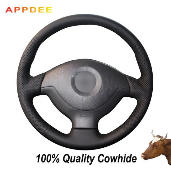 APPDEE Black Genuine Leather Hand-stitched Car Steering Wheel Cover for Suzuki Jimny