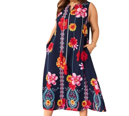 Plus Size Casual Women Printing Long Dress