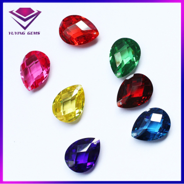 Teardrop Shape All Colors Double Checkerboard Cut Cubic Zirconia Gemstone