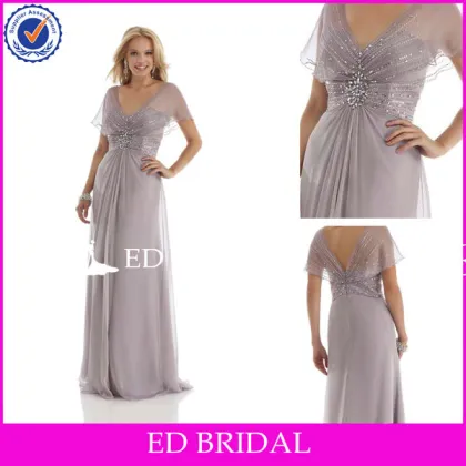 Latest V Sheer Cape Chiffon Sequin Evening Dress Mother Of Brides Evening Dress