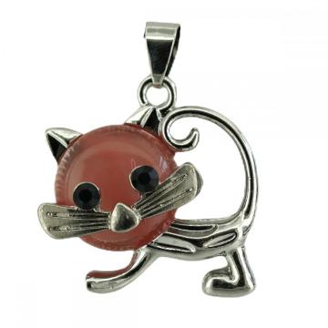 Gemstone Cat Shape Pendant Alloy Animal Pendant for DIY Jewelry Crystal Charm Pendant