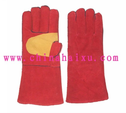 cow split leather 14 inch red welding safety gloves