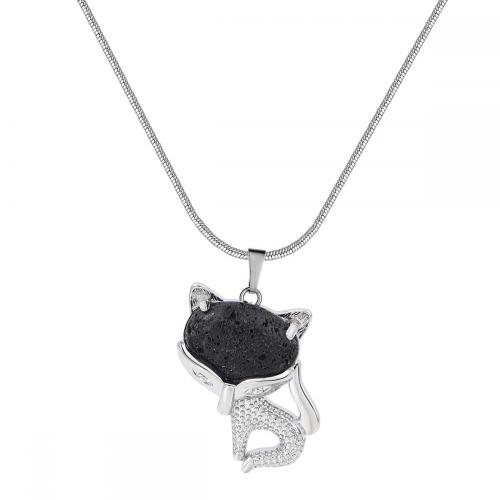 Lava Rock Stone Luck Fox Necklace for Women Men Healing Energy Crystal Amulet Animal Pendant Gemstone Jewelry Gifts