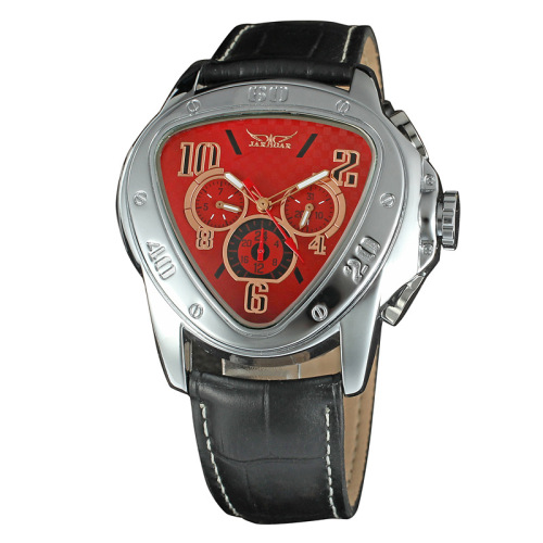 Leather Three eyes Triangle Watch Colorful Sub-dial