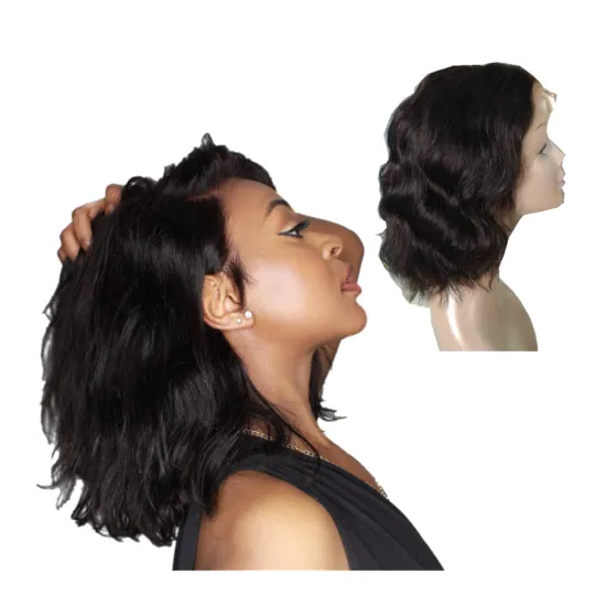 100  Brazilian Virgin Remy Human Hair Body Wave Short Bob Curly Lace Front Wig With Baby Hair