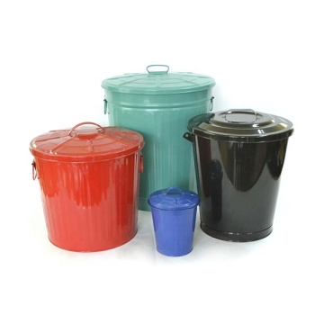 Large Round Metal Trash Bin