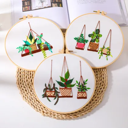 2023 New Plant Needlework Set Green Radish Hanging Basket Embroidery Kit for Beginners