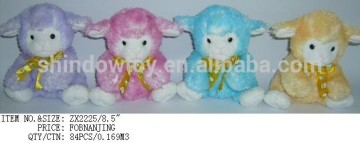 cute and lively stuffed customized plush sheep with a bowknot four colors