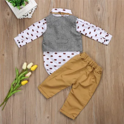 2019 autumn winter baby Boys clothes cotton shirt vest pants kids 4pcs suit baby boy clothing sets infant fall clothing set