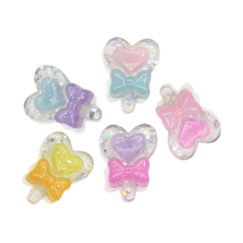 Glitter Heart Shaped Lollipop Resin Beads Kawaii Magic Sticks Diy Art Decor Hairpin Ornament Craft Pendant Jewelry Accessories
